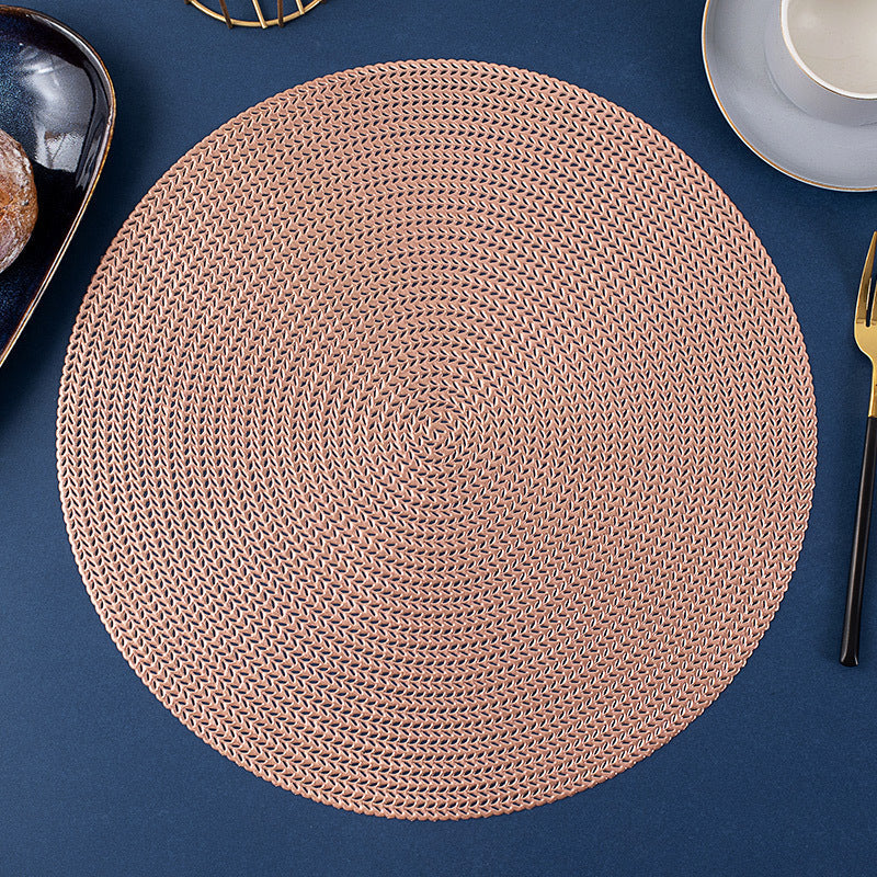HKM-518163 Round Hollowed Out PVC Insulated Table Mat in Gold, Silver, Rose Gold, and Bronze - 38cm Diameter