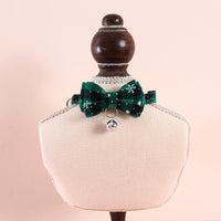HKM-518355 Adjustable Double-Layer Bow Snowflake Plaid Pet Collar with Bell for Dogs and Cats