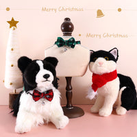 HKM-518355 Adjustable Double-Layer Bow Snowflake Plaid Pet Collar with Bell for Dogs and Cats