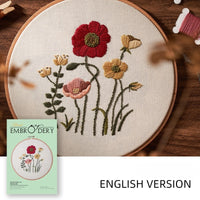 HKM-518483 Hand Embroidery Kit with Elk Flower Design, Linen Fabric, Water-Soluble Printing
