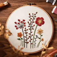 HKM-518483 Hand Embroidery Kit with Elk Flower Design, Linen Fabric, Water-Soluble Printing