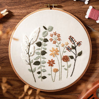 HKM-518483 Hand Embroidery Kit with Elk Flower Design, Linen Fabric, Water-Soluble Printing