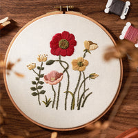 HKM-518483 Hand Embroidery Kit with Elk Flower Design, Linen Fabric, Water-Soluble Printing