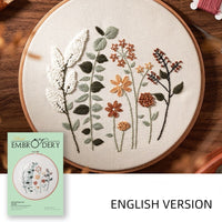 HKM-518483 Hand Embroidery Kit with Elk Flower Design, Linen Fabric, Water-Soluble Printing