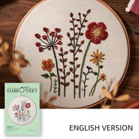 HKM-518483 Hand Embroidery Kit with Elk Flower Design, Linen Fabric, Water-Soluble Printing