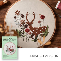 HKM-518483 Hand Embroidery Kit with Elk Flower Design, Linen Fabric, Water-Soluble Printing