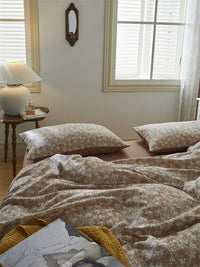 HKM-518483 Retro Maroon Floral Three-Layer Cotton Bed Set – Four Pieces for 1.5m, 1.8m, or 2.0m Beds