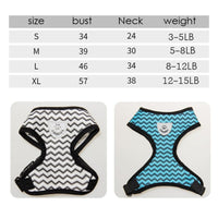 HKM-518675 Reflective Chest Harness for Pets - Wave Pattern Design, Adjustable Sizes S to XL, Durable Polyester Material, Available in Blue and White
