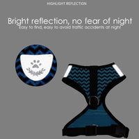 HKM-518675 Reflective Chest Harness for Pets - Wave Pattern Design, Adjustable Sizes S to XL, Durable Polyester Material, Available in Blue and White