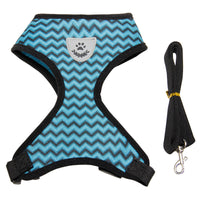HKM-518675 Reflective Chest Harness for Pets - Wave Pattern Design, Adjustable Sizes S to XL, Durable Polyester Material, Available in Blue and White