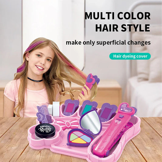 KTX-518739 18PCS Washable Pretend Play Makeup Set for Kids with Hair Dye and Beauty Accessories