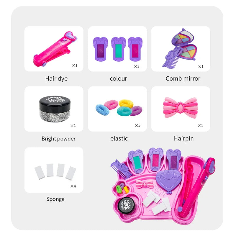 KTX-518739 18PCS Washable Pretend Play Makeup Set for Kids with Hair Dye and Beauty Accessories