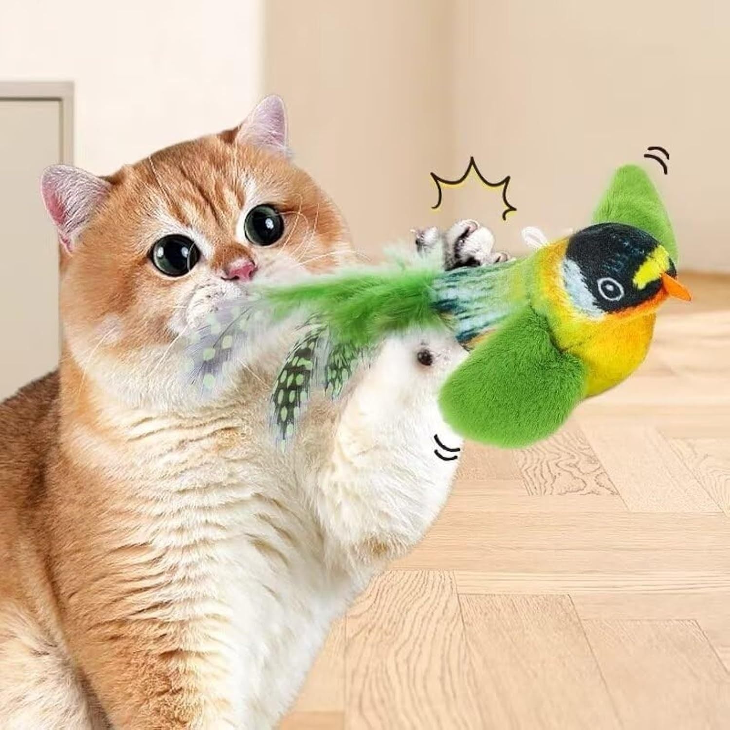 HKM-518931 Interactive Flapping Bird Cat Toy with Chirping Sound and Motion