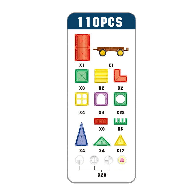 3D Magnetic Building Blocks Educational Toys for Kids, 110 Pieces, Age 2-7, PVC