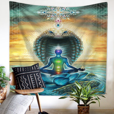 HKM-519187 Lotus Meditation Tapestry - Simple Modern Rectangular Cloth Design, Hand and Machine Washable