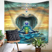 HKM-519187 Lotus Meditation Tapestry - Simple Modern Rectangular Cloth Design, Hand and Machine Washable