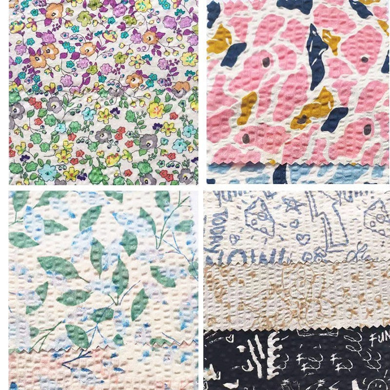 HKM-519315 Botanical Print Bubble Fabric for Children's Clothing, 100% Cotton, 128CM Wide