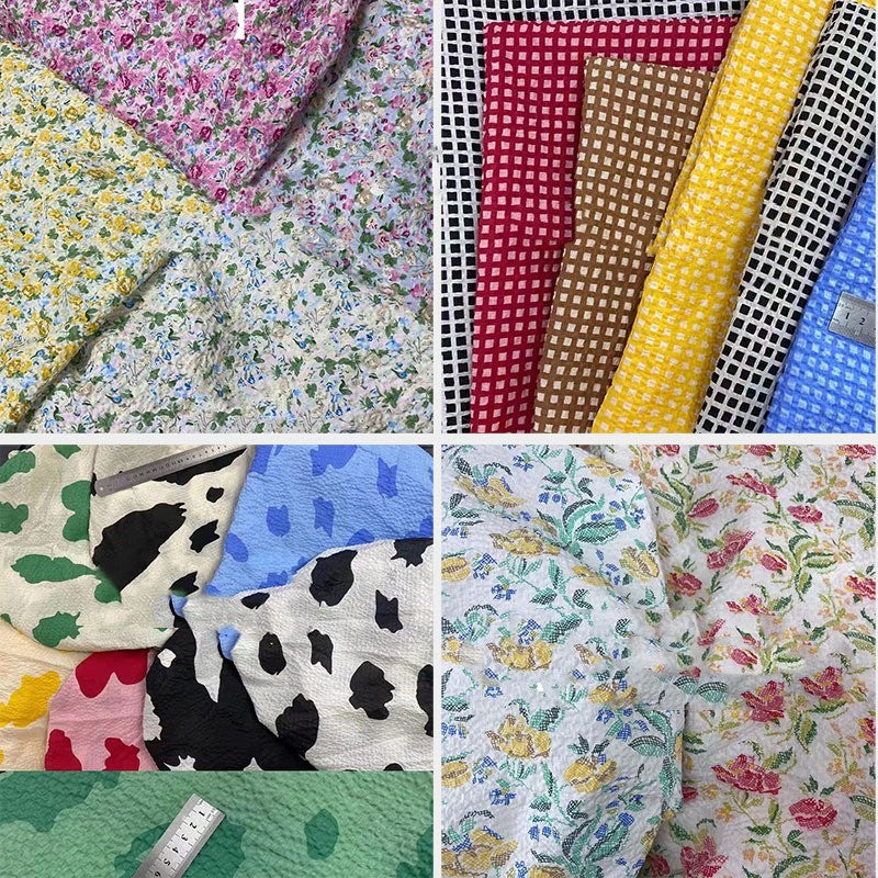 HKM-519315 Botanical Print Bubble Fabric for Children's Clothing, 100% Cotton, 128CM Wide