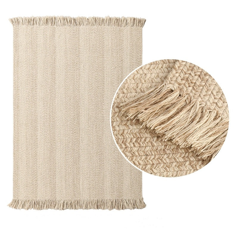 HKM-519699 Handmade Natural Wool Striped Carpet for Living Room and Bedroom, Available in Various Sizes and Shapes