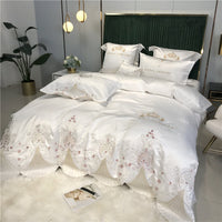 HKM-519955 Light Luxury Embroidery Washed Satin Ice Silk 4-Piece Bedding Set - Plant Floral Design