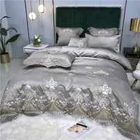 HKM-519955 Light Luxury Embroidery Washed Satin Ice Silk 4-Piece Bedding Set - Plant Floral Design