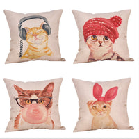 HKM-520019 Adorable Linen/Cotton Cat Pillow Covers - 45cm x 45cm, insert not included
