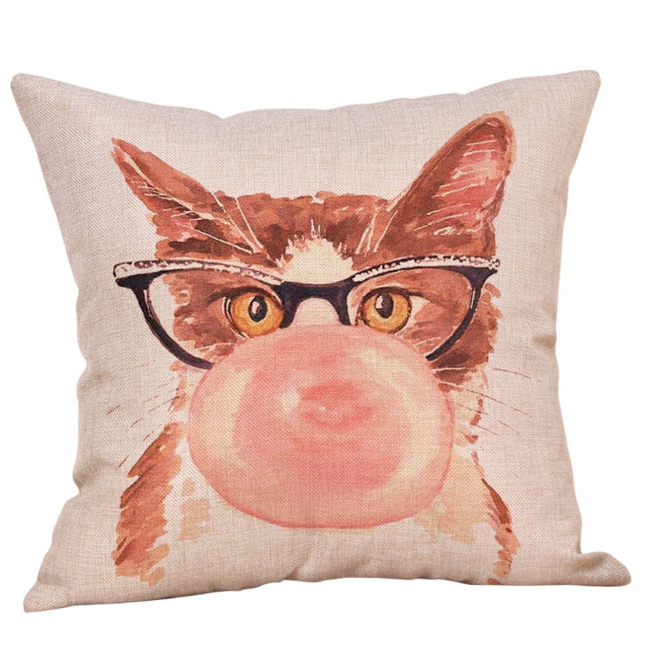 HKM-520019 Adorable Linen/Cotton Cat Pillow Covers - 45cm x 45cm, insert not included