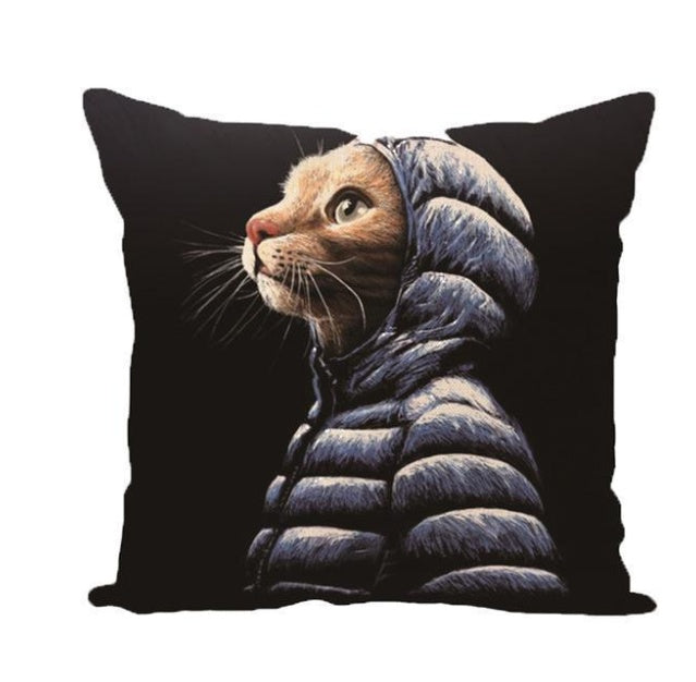 HKM-520019 Adorable Linen/Cotton Cat Pillow Covers - 45cm x 45cm, insert not included