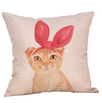 HKM-520019 Adorable Linen/Cotton Cat Pillow Covers - 45cm x 45cm, insert not included