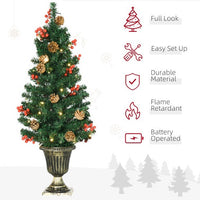 HKM-520403 Prelit Holiday Christmas 4-Piece Set with Wreath, Garland, and Entrance Trees - Warm White LED Lights
