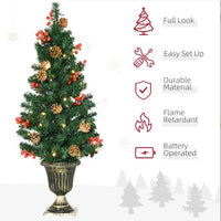 HKM-520403 Prelit Holiday Christmas 4-Piece Set with Wreath, Garland, and Entrance Trees - Warm White LED Lights