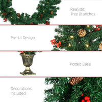 HKM-520403 Prelit Holiday Christmas 4-Piece Set with Wreath, Garland, and Entrance Trees - Warm White LED Lights