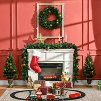 HKM-520403 Prelit Holiday Christmas 4-Piece Set with Wreath, Garland, and Entrance Trees - Warm White LED Lights