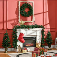 HKM-520403 Prelit Holiday Christmas 4-Piece Set with Wreath, Garland, and Entrance Trees - Warm White LED Lights