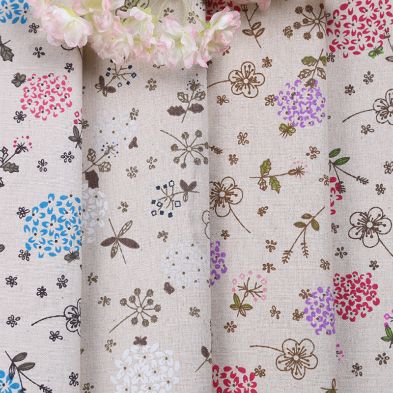 HKM-520467 Kapok Printed Cotton and Hemp Blend Fabric for Home Decor and Crafts - 10m Red and White