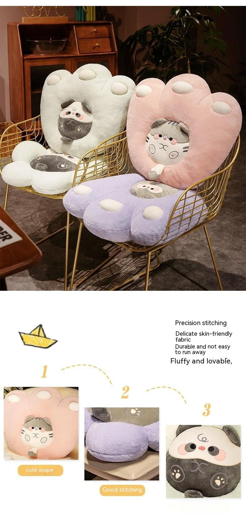 HKM-520595 Cat Claw Plush Cushion - Flower and Paw Series, 50x50cm & 55x50cm, Soft PP Cotton Filling
