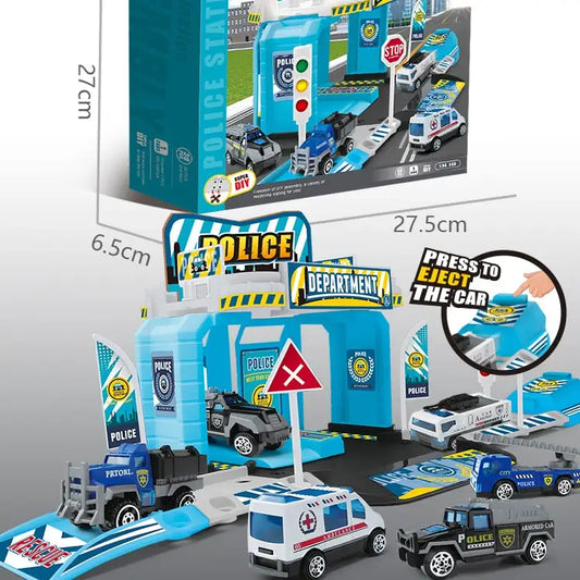 HKM-520595 Ejection Garage Parking Lot Set with Die Cast Cars for Kids Ages 2-7