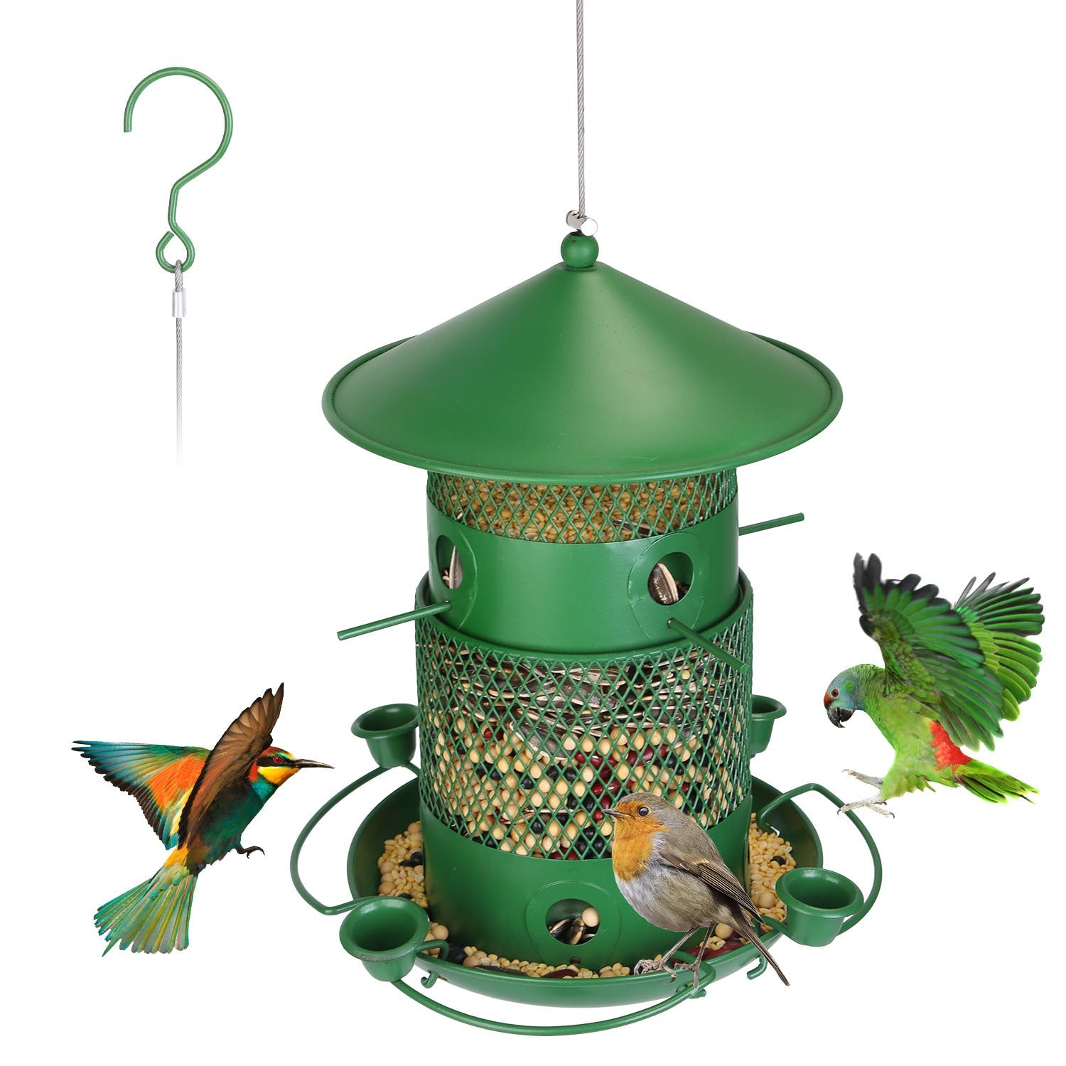 HKM-520723 Outdoor Hanging Wild Bird Feeder with Squirrel-Proof Metal Construction and 360-Degree Feeding Design