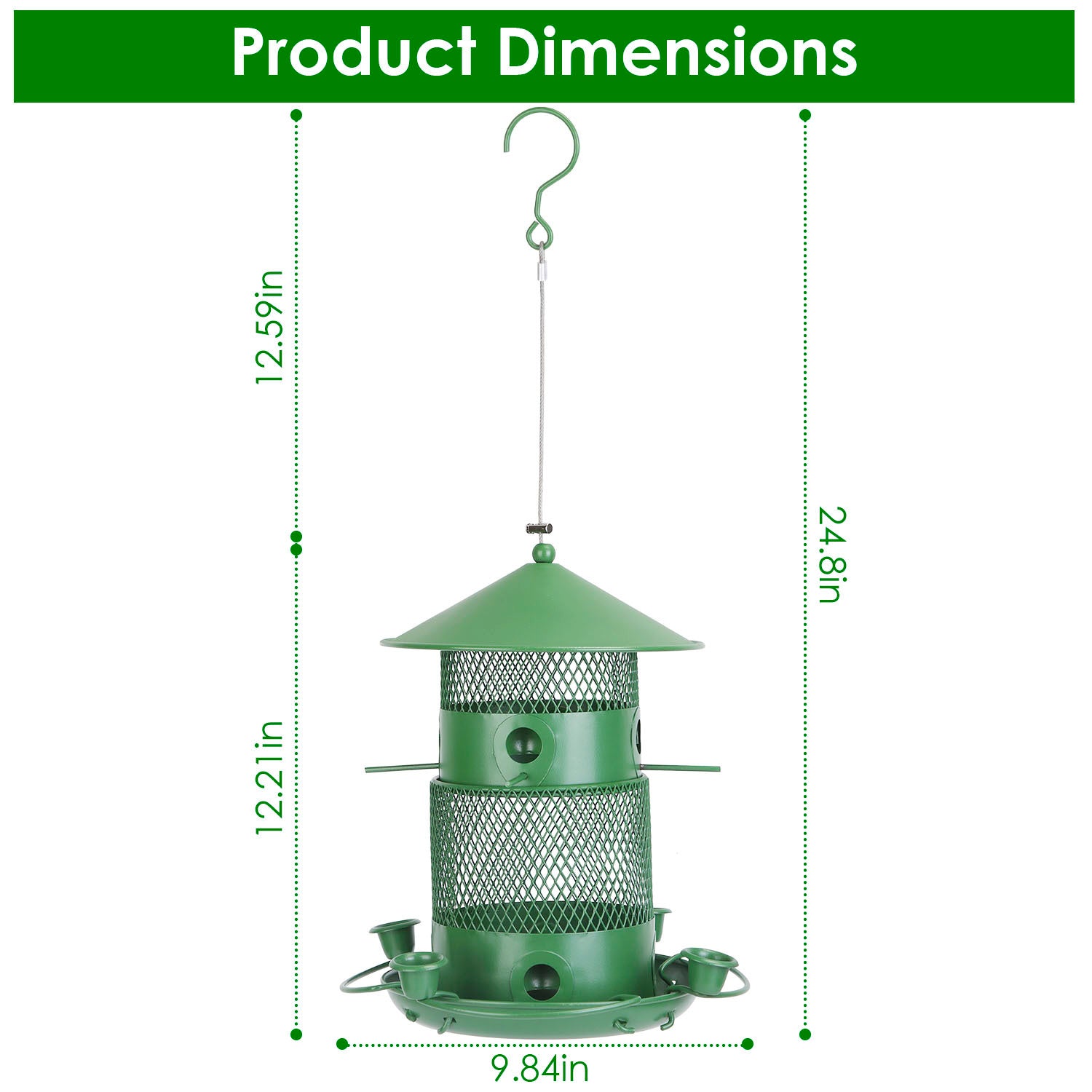 HKM-520723 Outdoor Hanging Wild Bird Feeder with Squirrel-Proof Metal Construction and 360-Degree Feeding Design