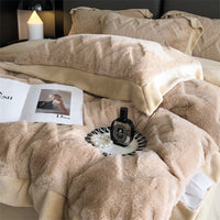 HKM-520787 Luxurious Milk Velvet Duvet Cover Set with Rabbit Hair - 4 Piece Bedding Collection in Multiple Elegant Colors