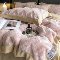 HKM-520787 Luxurious Milk Velvet Duvet Cover Set with Rabbit Hair - 4 Piece Bedding Collection in Multiple Elegant Colors