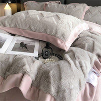 HKM-520787 Luxurious Milk Velvet Duvet Cover Set with Rabbit Hair - 4 Piece Bedding Collection in Multiple Elegant Colors
