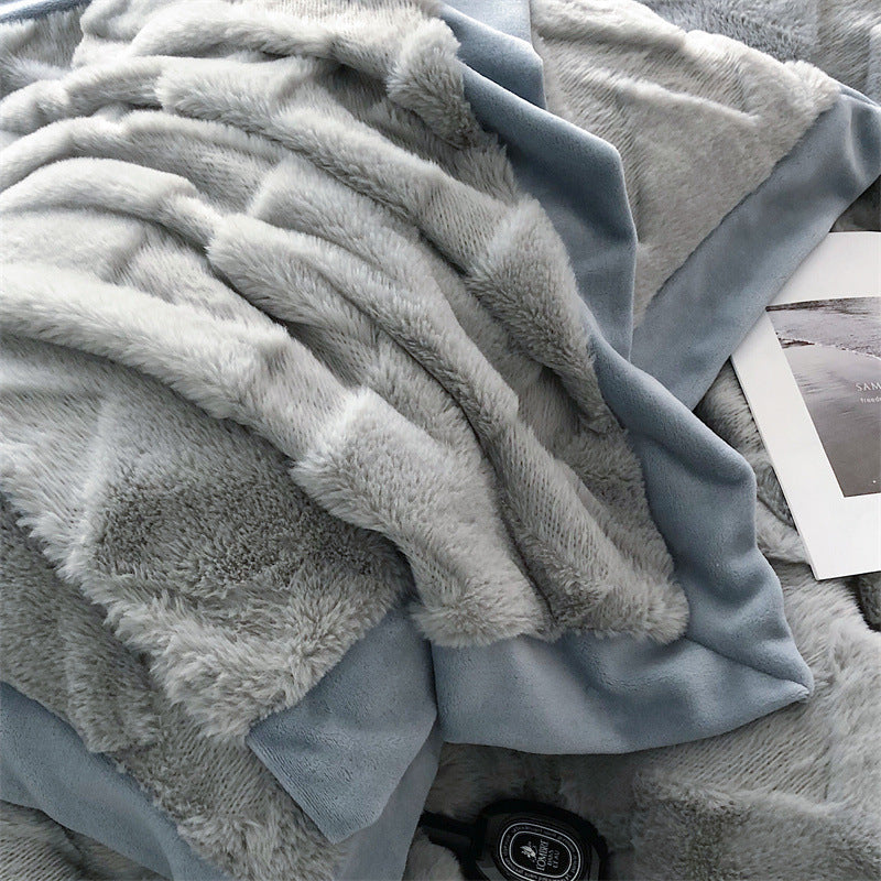 HKM-520787 Luxurious Milk Velvet Duvet Cover Set with Rabbit Hair - 4 Piece Bedding Collection in Multiple Elegant Colors