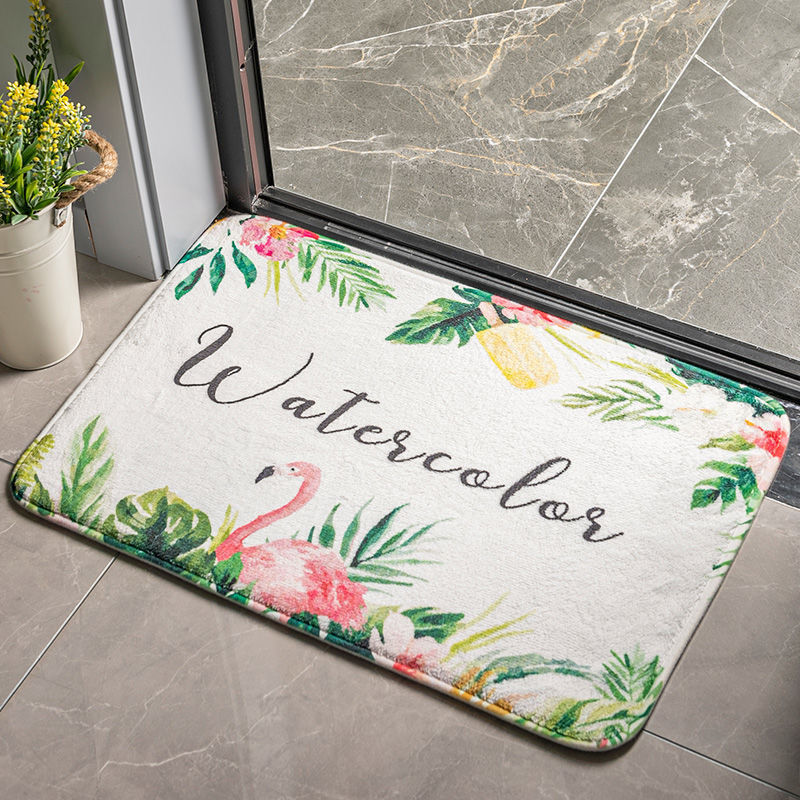 HKM-520851 Cartoon Plant and Flower Design Non-slip Flannel Carpet for Bedroom and Bathroom