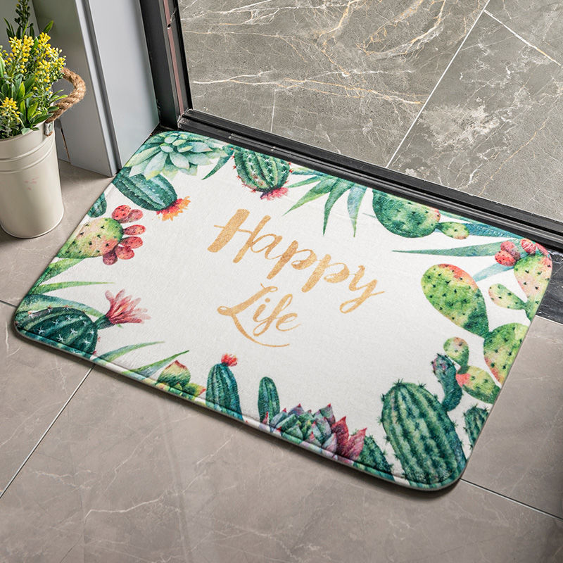 HKM-520851 Cartoon Plant and Flower Design Non-slip Flannel Carpet for Bedroom and Bathroom