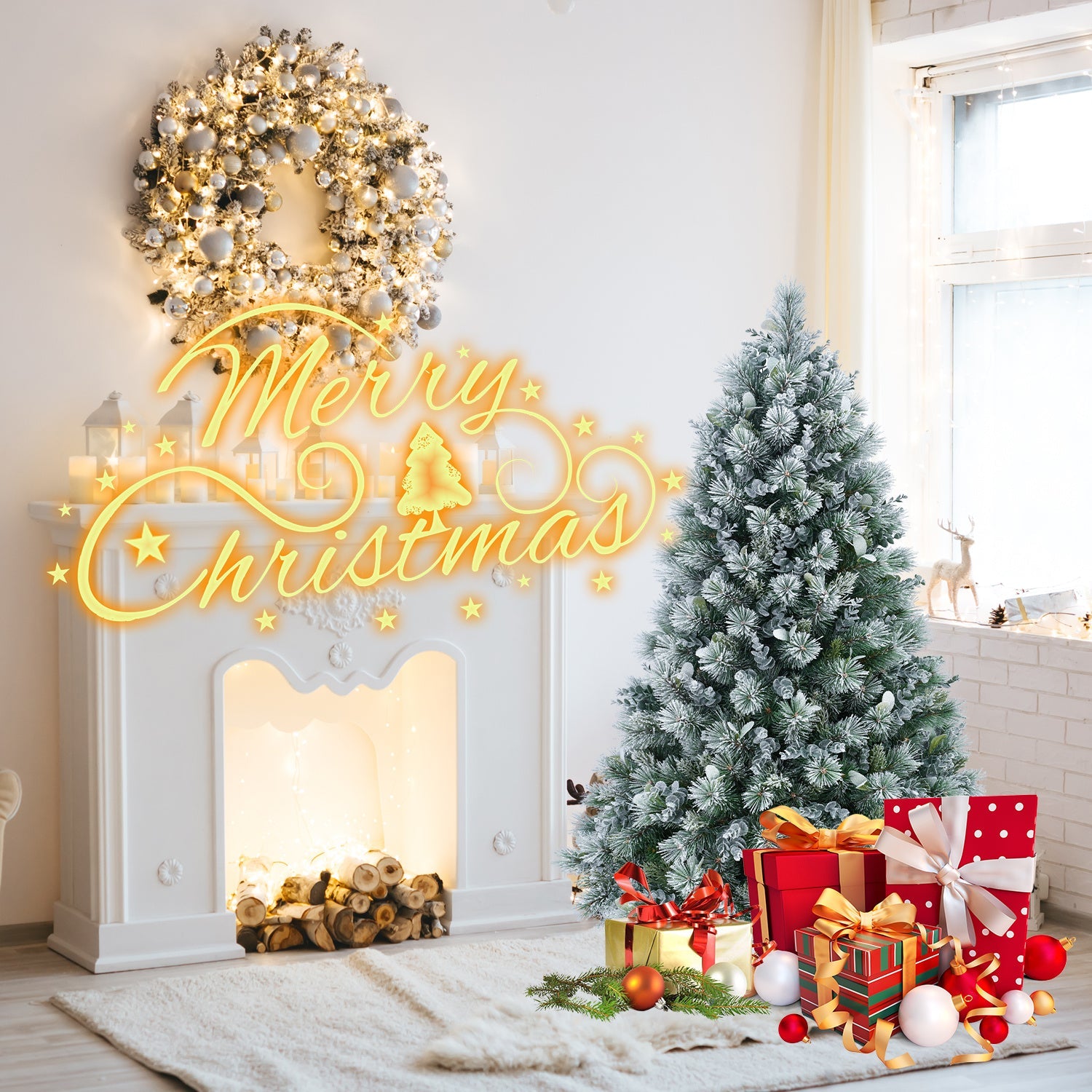 HKM-520915 4FT Snow Flocked Artificial Christmas Tree with 404 Realistic PE Tips for Home and Office Decor