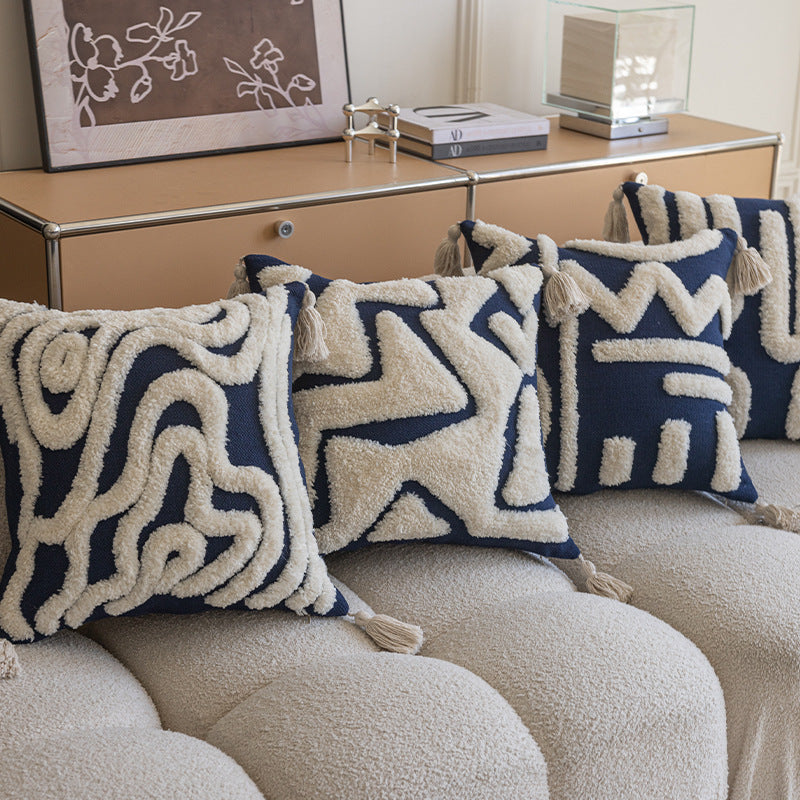 HKM-520915 Nordic Style Geometric Cotton Pillow Case with U-Shaped Tassels - 45x45 cm