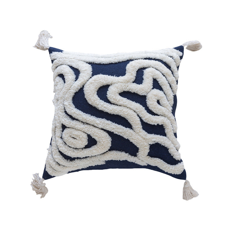 HKM-520915 Nordic Style Geometric Cotton Pillow Case with U-Shaped Tassels - 45x45 cm