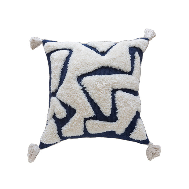 HKM-520915 Nordic Style Geometric Cotton Pillow Case with U-Shaped Tassels - 45x45 cm