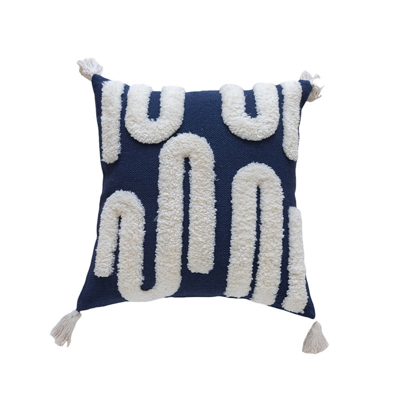 HKM-520915 Nordic Style Geometric Cotton Pillow Case with U-Shaped Tassels - 45x45 cm